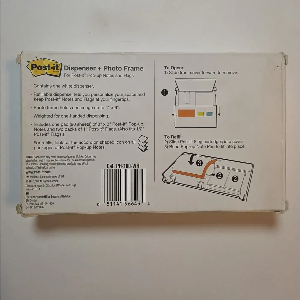 NEW White Post-it Dispenser + Photo Frame for Post-it Pop-Up Notes and Flags